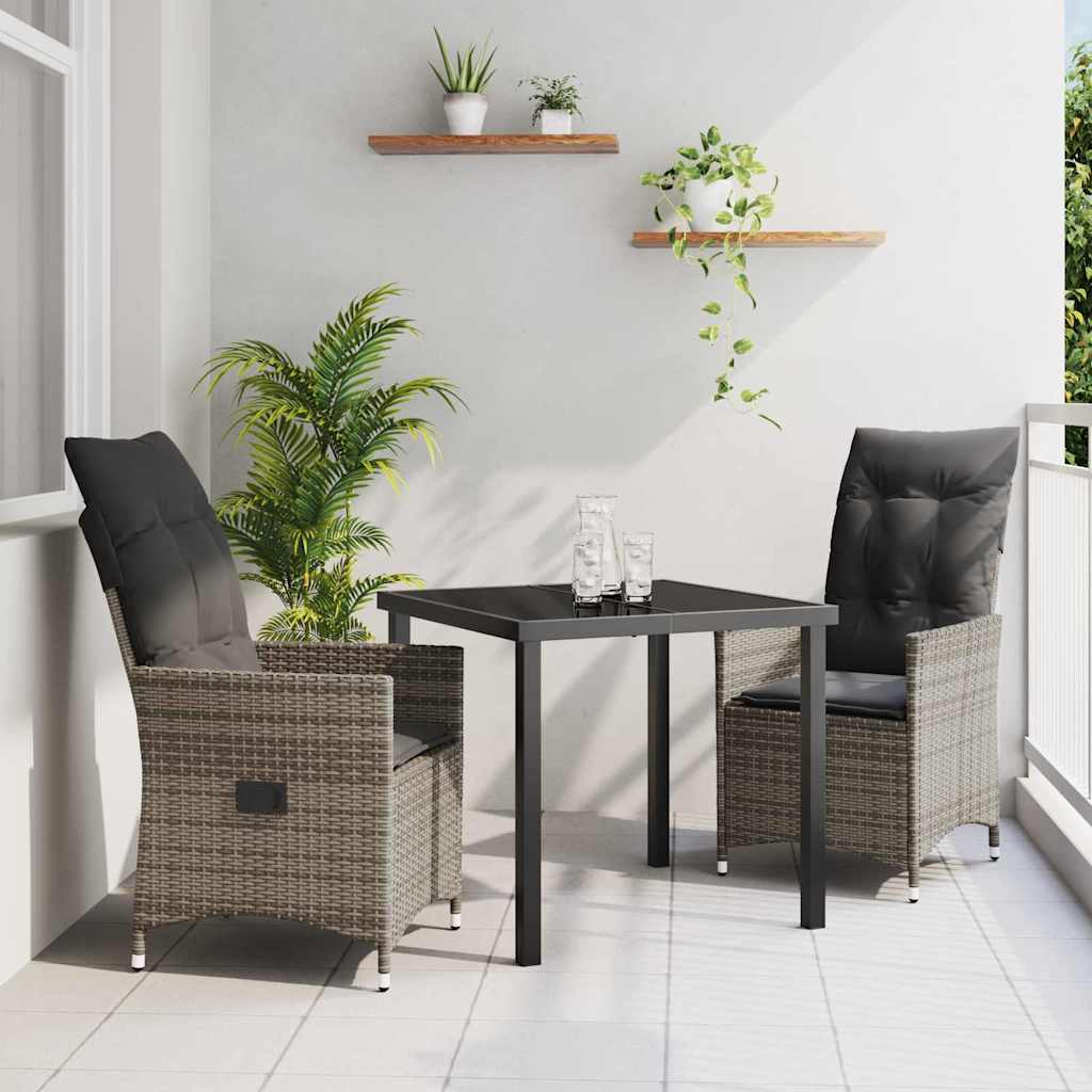 vidaXL Garten Essgruppe mit Kissen 3 pcs Schwarz Poly Rattan
