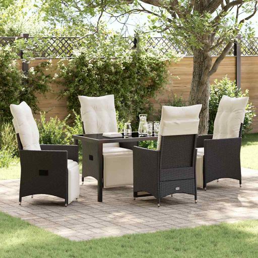 vidaXL Garten Essgruppe mit Kissen 3 pcs Schwarz Poly Rattan