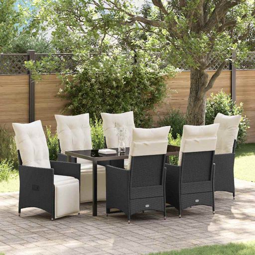 vidaXL Garten Essgruppe mit Kissen 3 pcs Schwarz Poly Rattan
