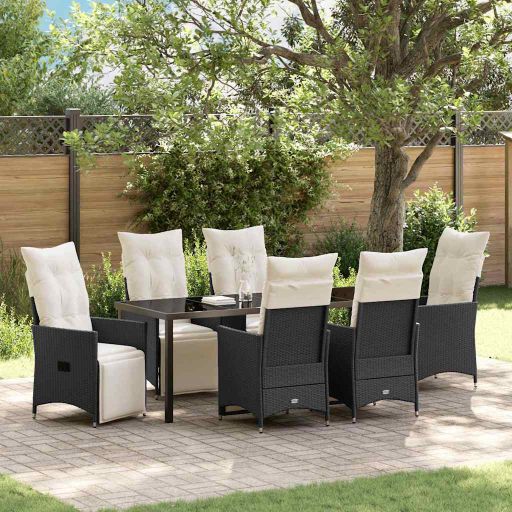 vidaXL Garten Essgruppe mit Kissen 3 pcs Schwarz Poly Rattan