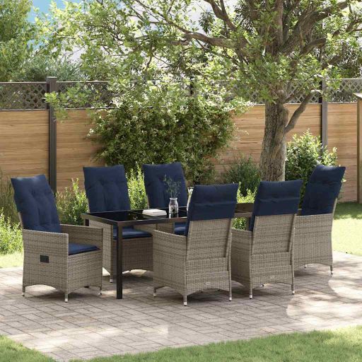 vidaXL Tisch- und Stuhlset mit Kissen 3 pcs Grau PE-Rattan