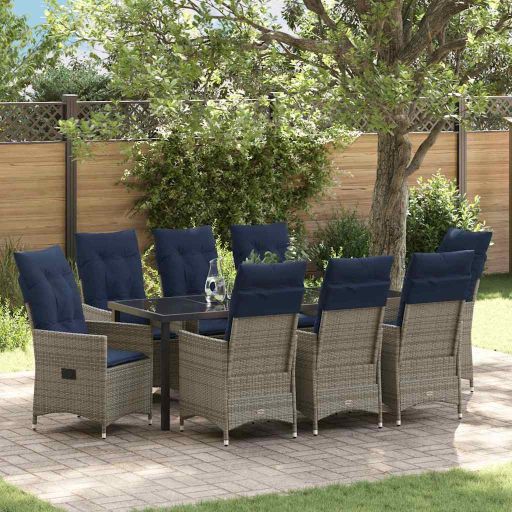 vidaXL Tisch- und Stuhlset mit Kissen 3 pcs Grau PE-Rattan