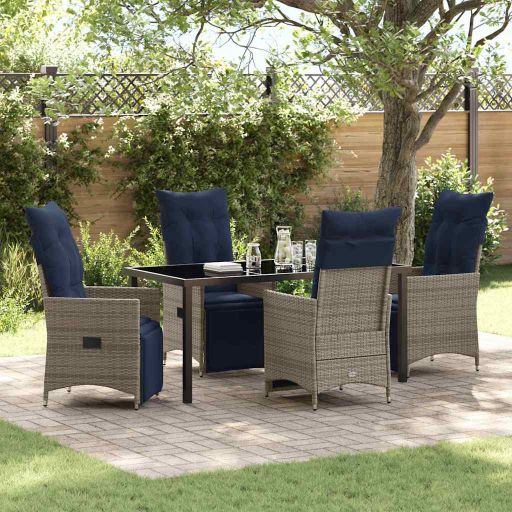 vidaXL Tisch- und Stuhlset mit Kissen 3 pcs Grau PE-Rattan