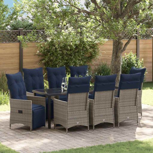 vidaXL Tisch- und Stuhlset mit Kissen 3 pcs Grau PE-Rattan