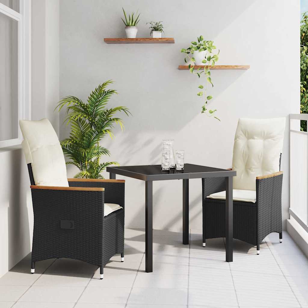 vidaXL Garten Essgruppe mit Kissen 3 pcs Schwarz Poly-Rattan