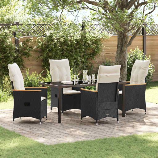 vidaXL Garten Essgruppe mit Kissen 3 pcs Schwarz Poly-Rattan