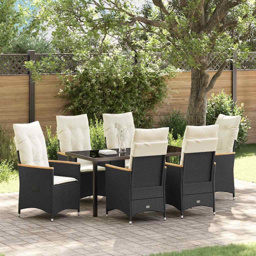 vidaXL Garten Essgruppe mit Kissen 3 pcs Schwarz Poly-Rattan