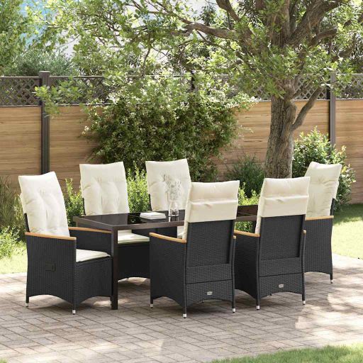 vidaXL Garten Essgruppe mit Kissen 3 pcs Schwarz Poly-Rattan
