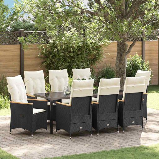 vidaXL Garten Essgruppe mit Kissen 3 pcs Schwarz Poly-Rattan