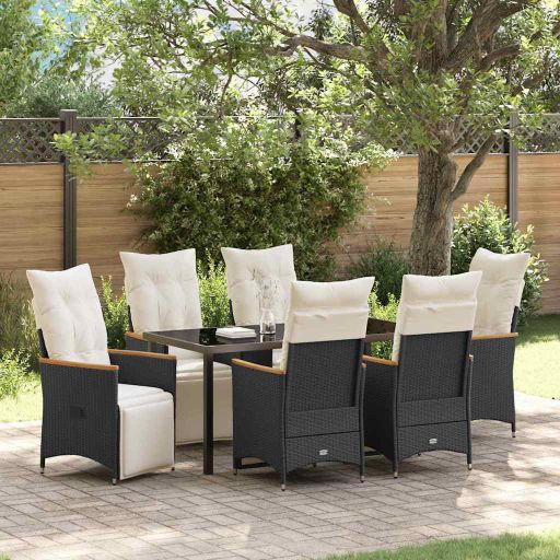 vidaXL Garten Essgruppe mit Kissen 3 pcs Schwarz Poly-Rattan
