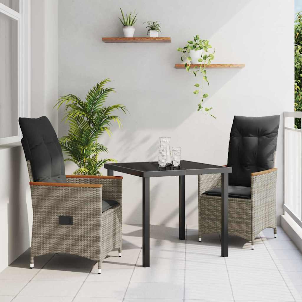 vidaXL Garten Essgruppe mit Kissen 3 pcs Grau Poly-Rattan