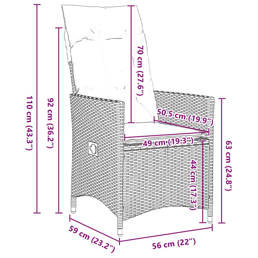 vidaXL Garten Essgruppe mit Kissen 3 pcs Grau Poly-Rattan