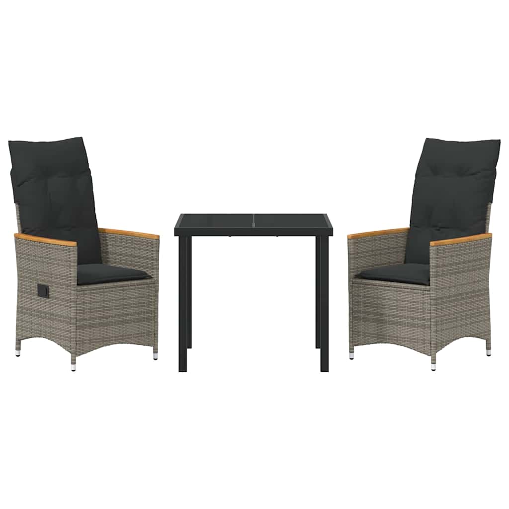 vidaXL Garten Essgruppe mit Kissen 3 pcs Grau Poly-Rattan