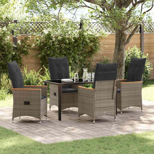 vidaXL Garten Essgruppe mit Kissen 3 pcs Grau Poly-Rattan