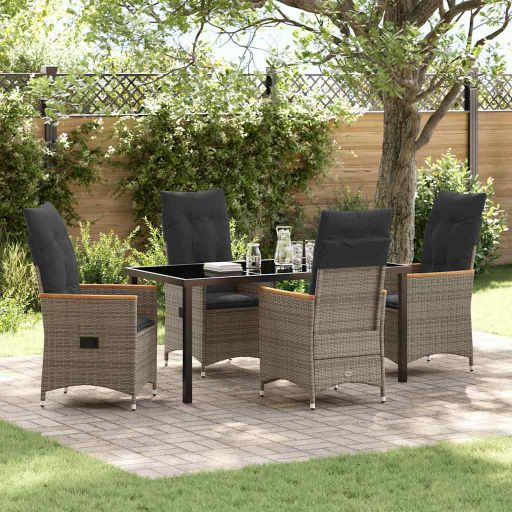 vidaXL Garten Essgruppe mit Kissen 3 pcs Grau Poly-Rattan