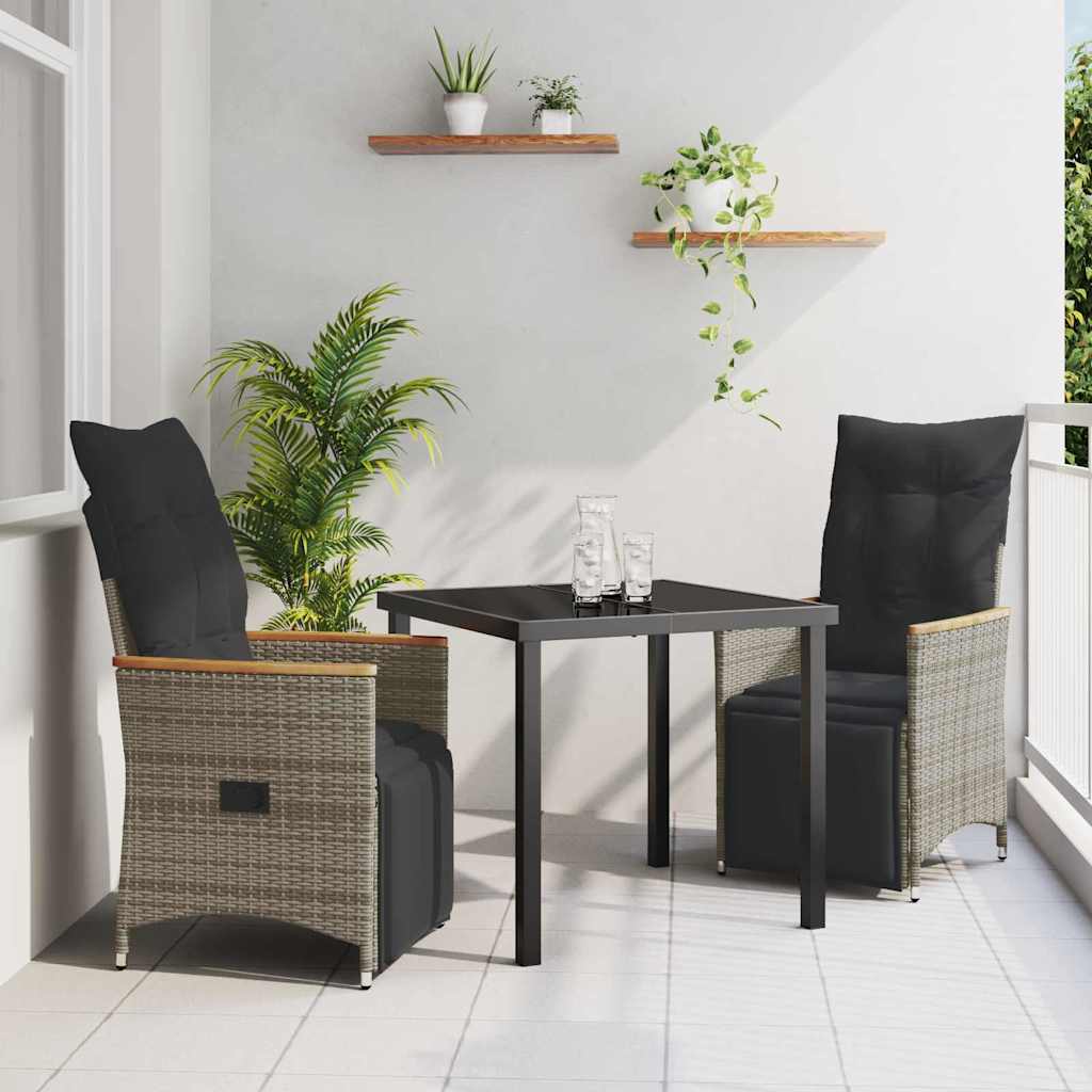 vidaXL Garten Essgruppe mit Kissen 3 pcs Grau Poly-Rattan