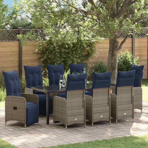 vidaXL Tisch- und Stuhlset mit Kissen 3 pcs Grau PE-Rattan