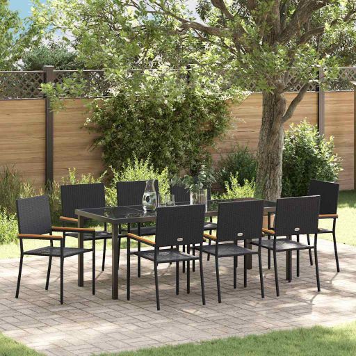 vidaXL Garten Essgruppe mit Kissen 3 pcs Schwarz Poly-Rattan