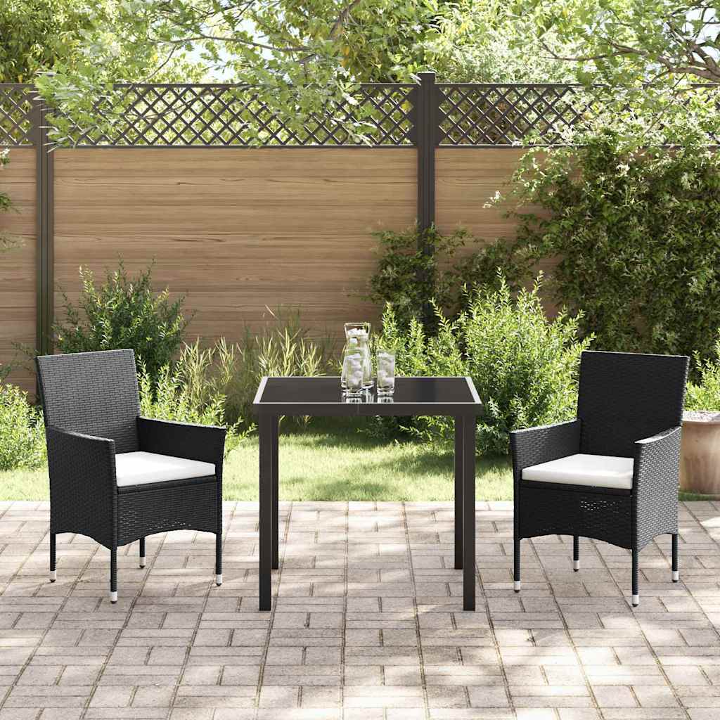 vidaXL Garten Essgruppe mit Kissen 3 pcs Schwarz Poly-Rattan