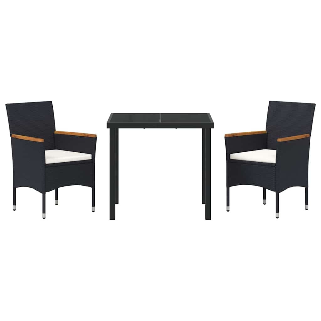 vidaXL Garten Essgruppe mit Kissen 3 pcs Schwarz Poly-Rattan