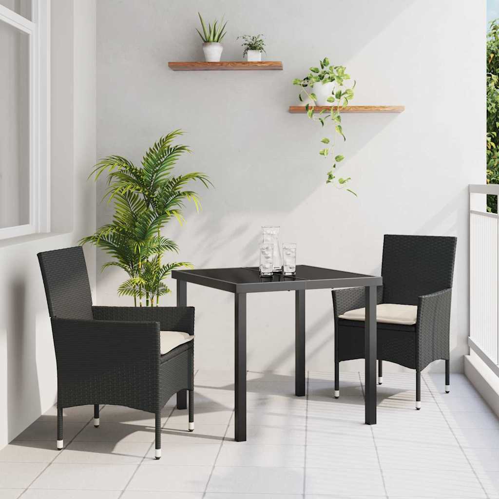 vidaXL Garten Essgruppe mit Kissen 3 pcs Schwarz Poly-Rattan