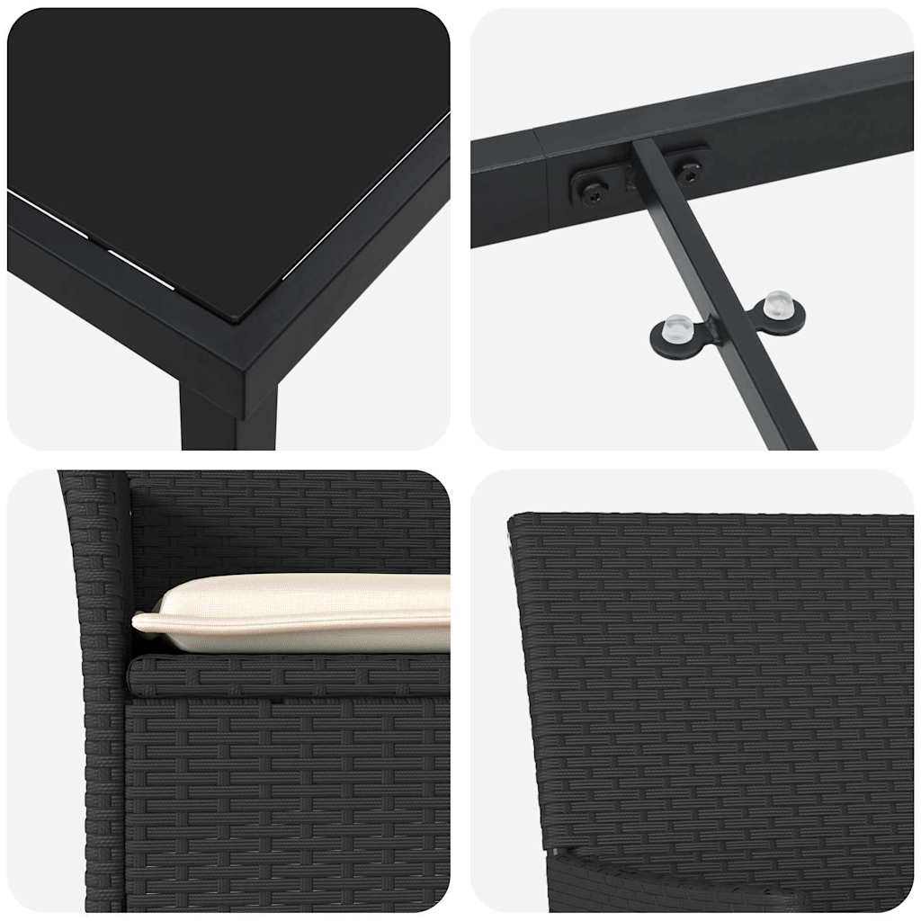 vidaXL Garten Essgruppe mit Kissen 3 pcs Schwarz Poly-Rattan
