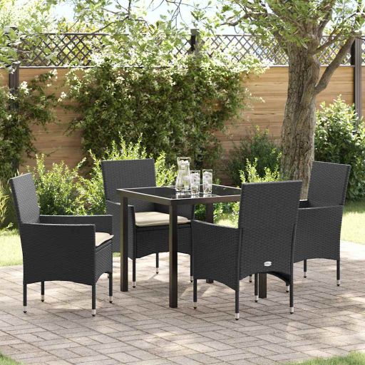 vidaXL Garten Essgruppe mit Kissen 3 pcs Schwarz Poly-Rattan
