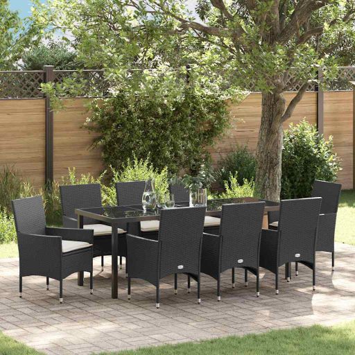 vidaXL Garten Essgruppe mit Kissen 3 pcs Schwarz Poly-Rattan