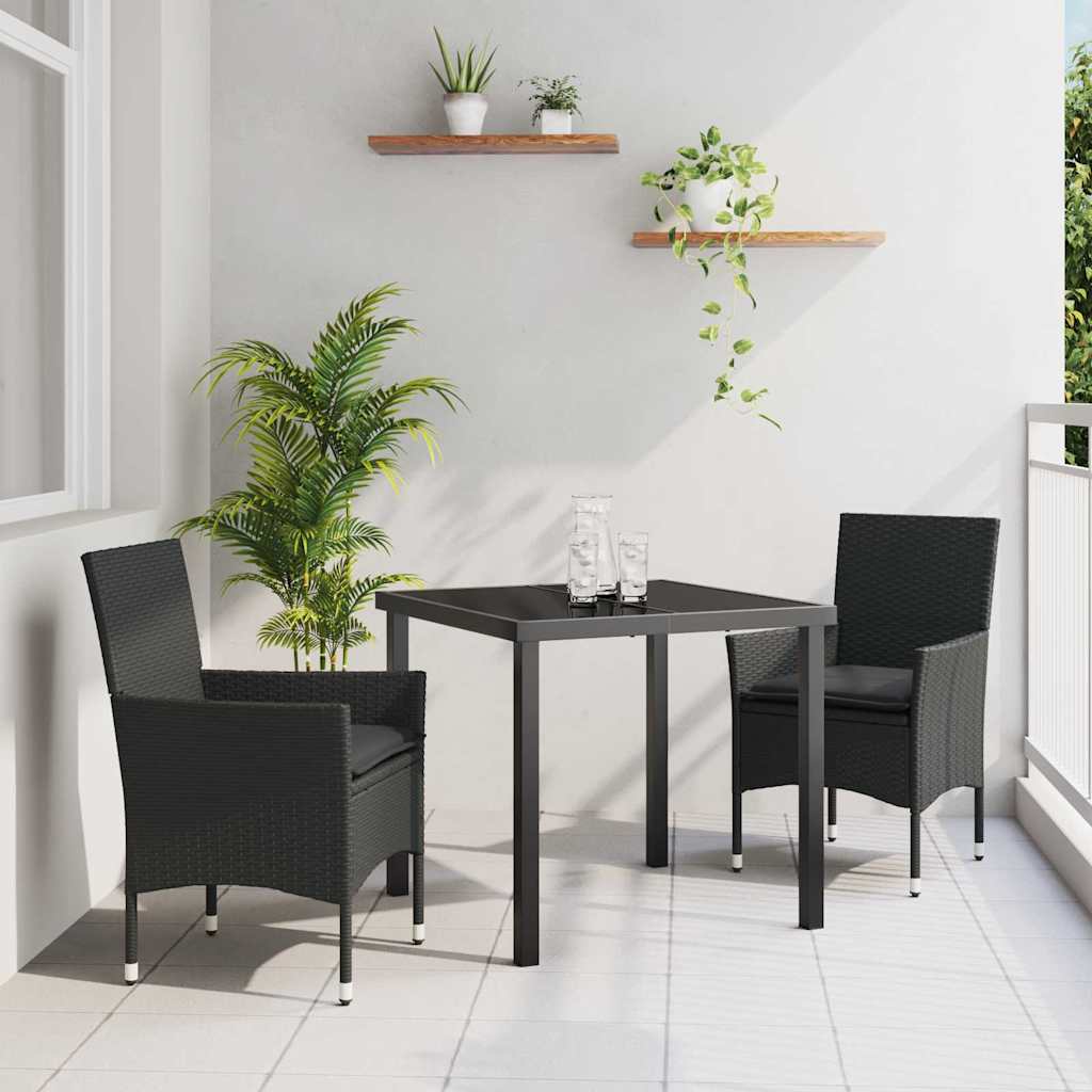 vidaXL Garten Essgruppe mit Kissen 3 pcs Schwarz Poly-Rattan