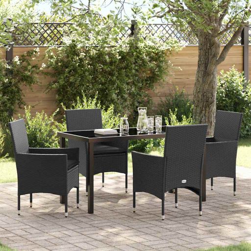 vidaXL Garten Essgruppe mit Kissen 3 pcs Schwarz Poly-Rattan