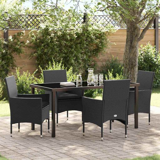 vidaXL Garten Essgruppe mit Kissen 3 pcs Schwarz Poly-Rattan