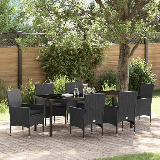 vidaXL Garten Essgruppe mit Kissen 3 pcs Schwarz Poly-Rattan