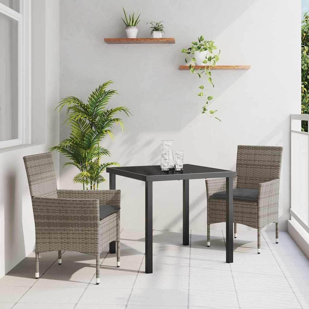 vidaXL Garten Essgruppe mit Kissen 3 pcs Schwarz Poly-Rattan