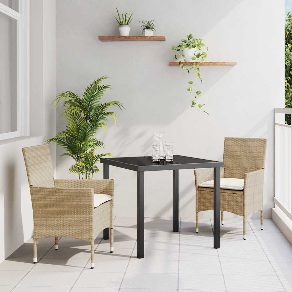 vidaXL Garten Essgruppe mit Kissen 3 pcs Schwarz Poly-Rattan