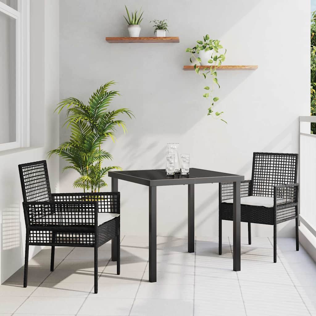 vidaXL Garten Essgruppe mit Kissen 3 pcs Schwarz Poly-Rattan