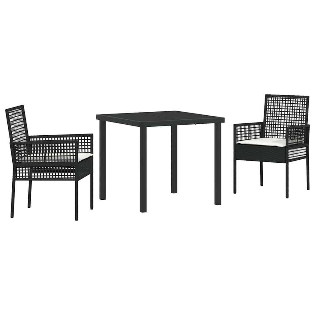 vidaXL Garten Essgruppe mit Kissen 3 pcs Schwarz Poly-Rattan
