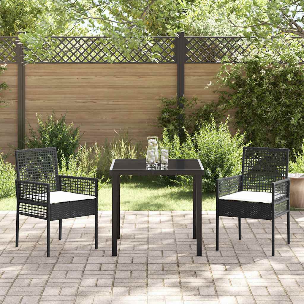 vidaXL Garten Essgruppe mit Kissen 3 pcs Schwarz Poly-Rattan