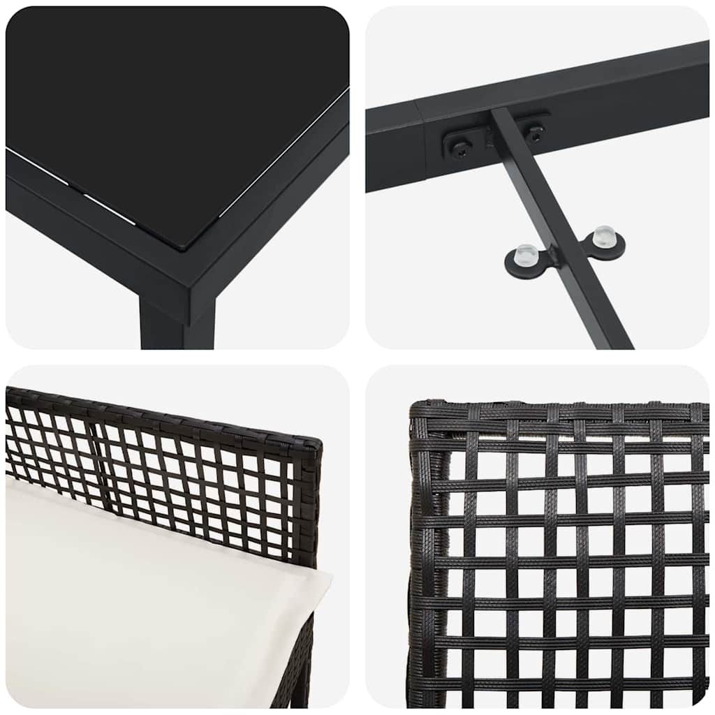 vidaXL Garten Essgruppe mit Kissen 3 pcs Schwarz Poly-Rattan