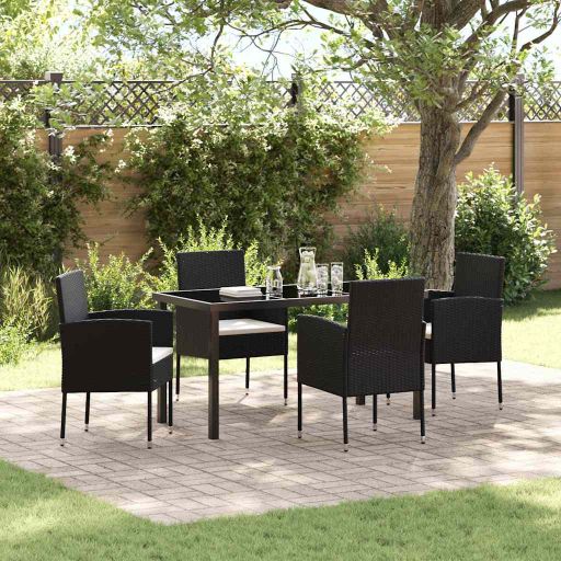 vidaXL Garten Essgruppe mit Kissen 5 pcs Schwarz Poly-Rattan