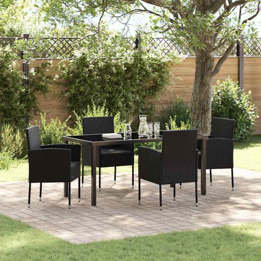 vidaXL Garten Essgruppe mit Kissen 5 pcs Schwarz Poly-Rattan