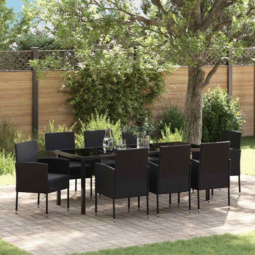 vidaXL Garten Essgruppe mit Kissen 5 pcs Schwarz Poly-Rattan