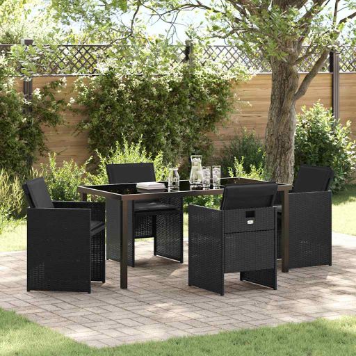 vidaXL Garten Essgruppe mit Kissen 5 pcs Schwarz Poly-Rattan