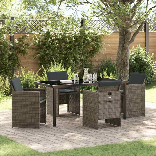 vidaXL Garten Essgruppe mit Kissen 5 pcs Schwarz Poly-Rattan