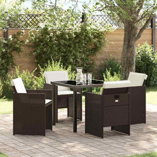 vidaXL Garten Essgruppe mit Kissen 5 pcs Schwarz Poly-Rattan