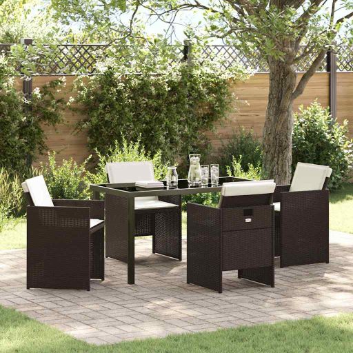 vidaXL Garten Essgruppe mit Kissen 5 pcs Schwarz Poly-Rattan