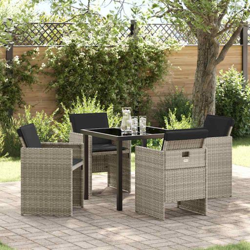 vidaXL Garten Essgruppe mit Kissen 5 pcs Schwarz Poly-Rattan