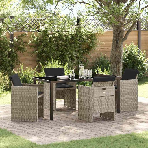 vidaXL Garten Essgruppe mit Kissen 5 pcs Schwarz Poly-Rattan