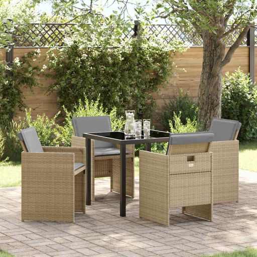 vidaXL Garten Essgruppe mit Kissen 5 pcs Schwarz Poly-Rattan