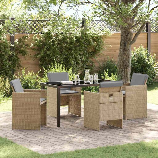 vidaXL Garten Essgruppe mit Kissen 5 pcs Schwarz Poly-Rattan