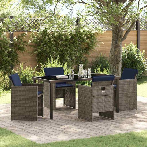 vidaXL Garten Essgruppe mit Kissen 5 pcs Grau Poly-Rattan